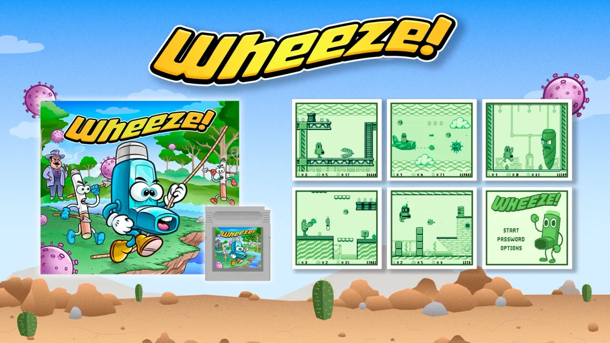 Wheeze game promotional artwork showing the Game Boy platformer